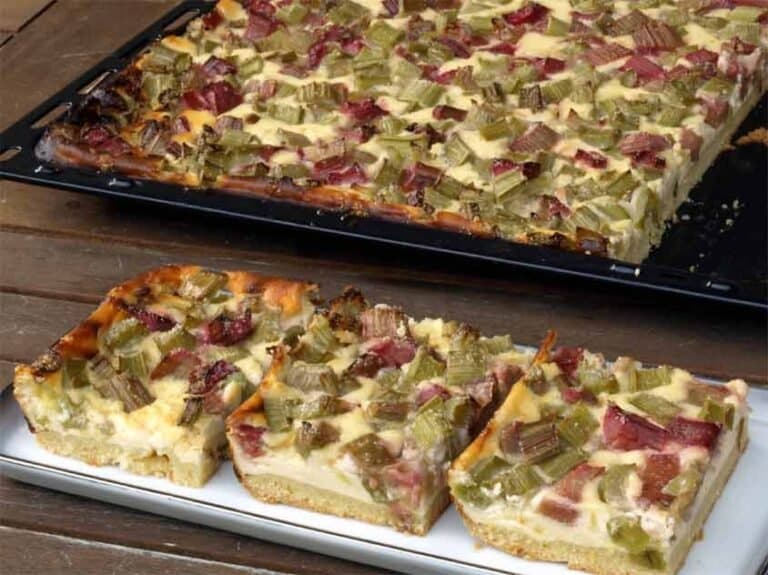 Titelbild für Quark Rhabarberkuchen mit Vanillepudding