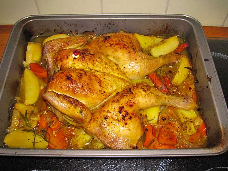 Titelbild für ARABISCHES ZITRONEN – KNOBLAUCH HUHN MIT KARTOFFELN UND ZWIEBELN