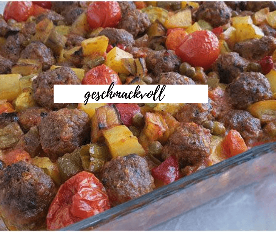 Titelbild für geschmackvoll – Leckere Hackbällchen mit Kartoffeln und Paprikaschoten aus dem Ofen